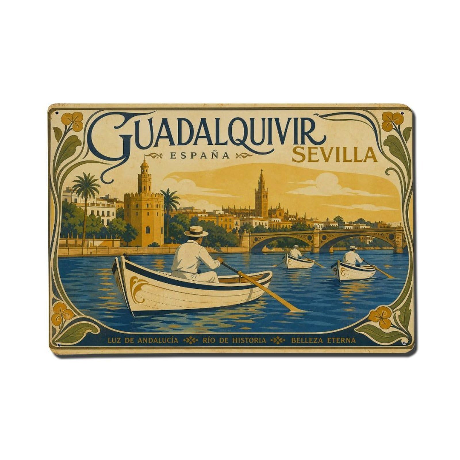 Yrnq 08X12inch Vintage Style Vintage Guadalquivir Rowing Boats Traditional Craft Spain Metal Tin Sign