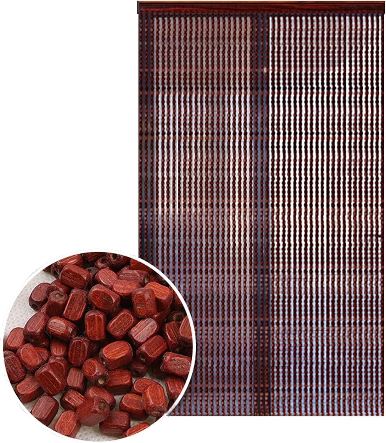 Rideaux de porte en perles en bois naturel pour séparation de pièce 60 fils