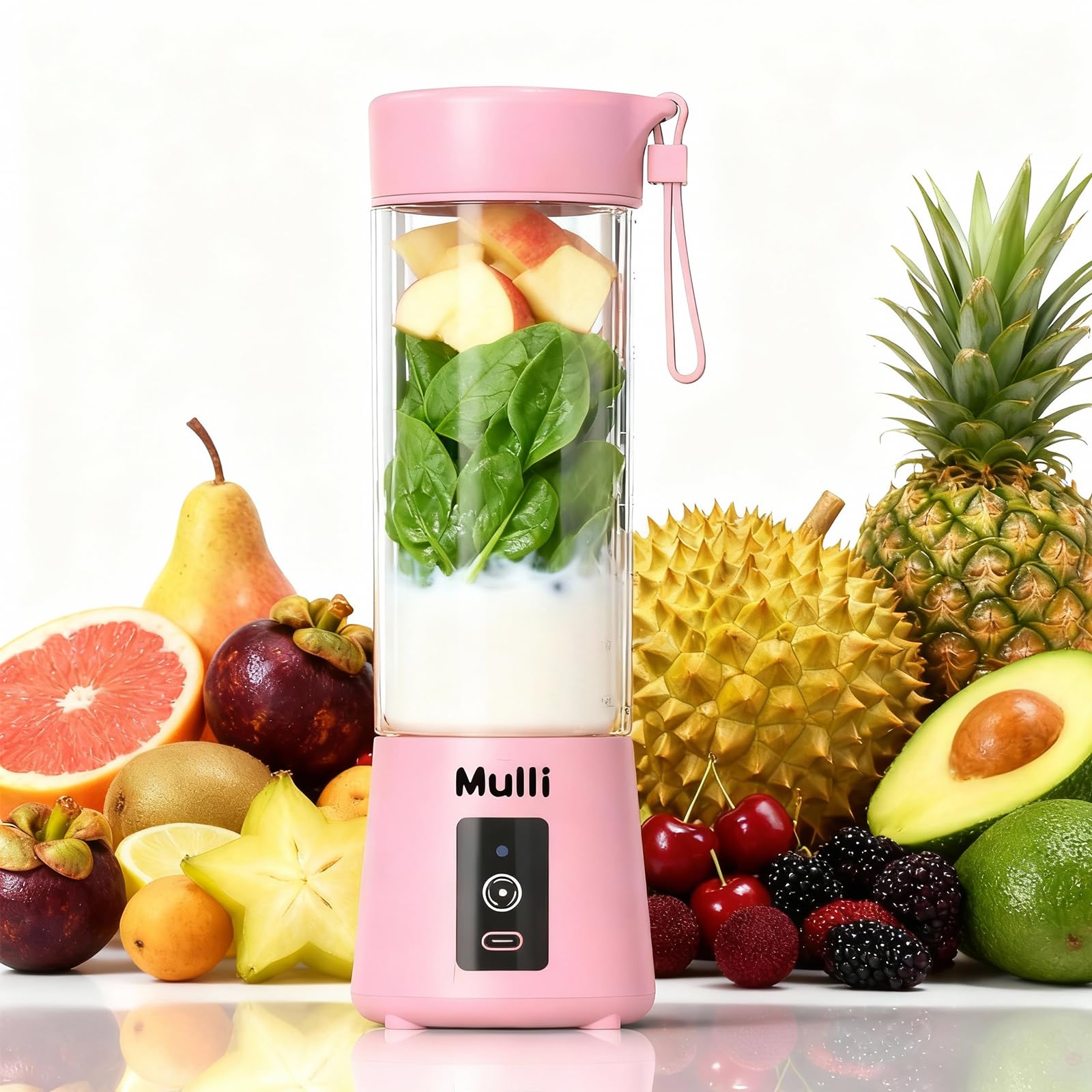 Mulli Tragbarer Mixer USB wiederaufladbar, 425 ml, persönlicher Smoothie-Maker für Shakes, Fitnessstudio, Reisen, Babynahrung, auslaufsicher und leistungsstark