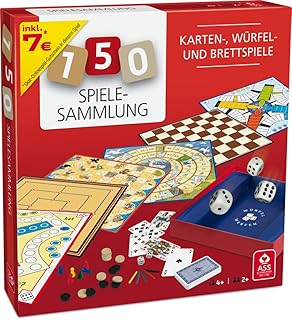 ASS Altenburger 22501344 Spielesammlung mit 150 Spielmöglichkeiten - mit Wer Hat Die 6, Mühle, Dame, Leiterspiel, Gänsespiel, Eile mit Weile, Würfelarena, Spielkarten, Knobelstäbchen und Mehr, rot