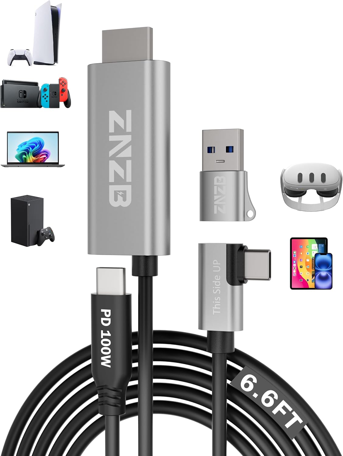 Video Capture Card with PD 100W for Meta Quest 2/3/3s, HDMI to USB C/USB A Adapter 1080P@60FPS Live and Recorder Video Audio for Streaming、Game,HDMI Capture Card for PC、Switch、PS4/5、Xbox、Camera、OBS、VR