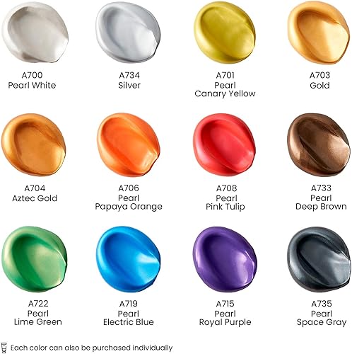 Miniatura 2 de ARTEZA Juego de pintura acrílica metálica de 12 colores, tubos de 0.74 onzas, pinturas de artistas no tóxicas para pintores aficionados, suministros