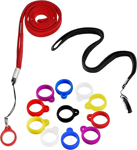 Shappy Juego de 14 cordones antipérdida que incluye 2 cordones para collar con 12 anillos de goma de silicona antipérdida, soporte para anillo de