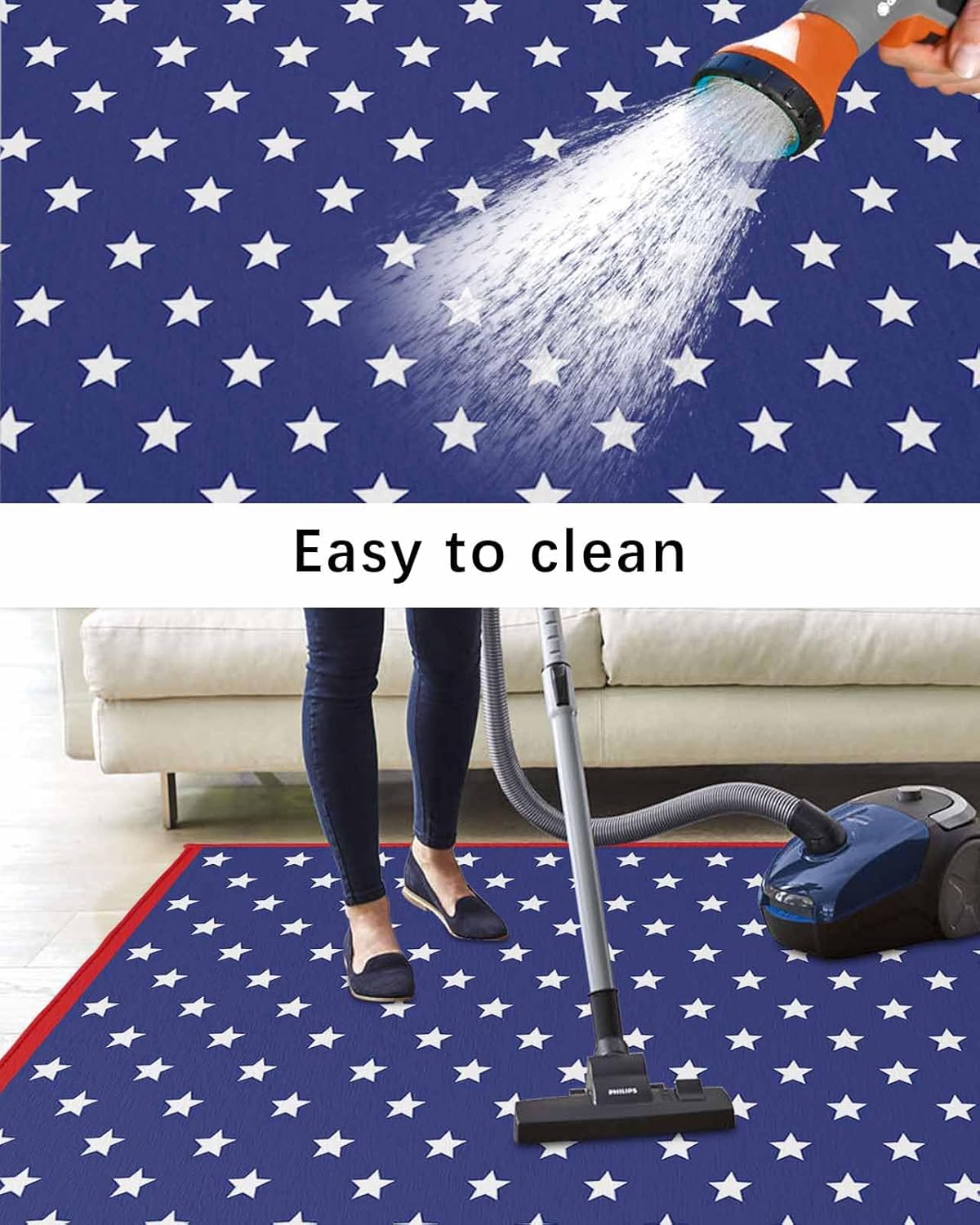 Outdoor Patio Rugs US Flag Red Stripe Outdoor Area Rug Stars Blue White Non-Slip Backyard/Camping RV Rug/Deck/Porch Rug Front Door Floor Mat Carpet,4x6ft,