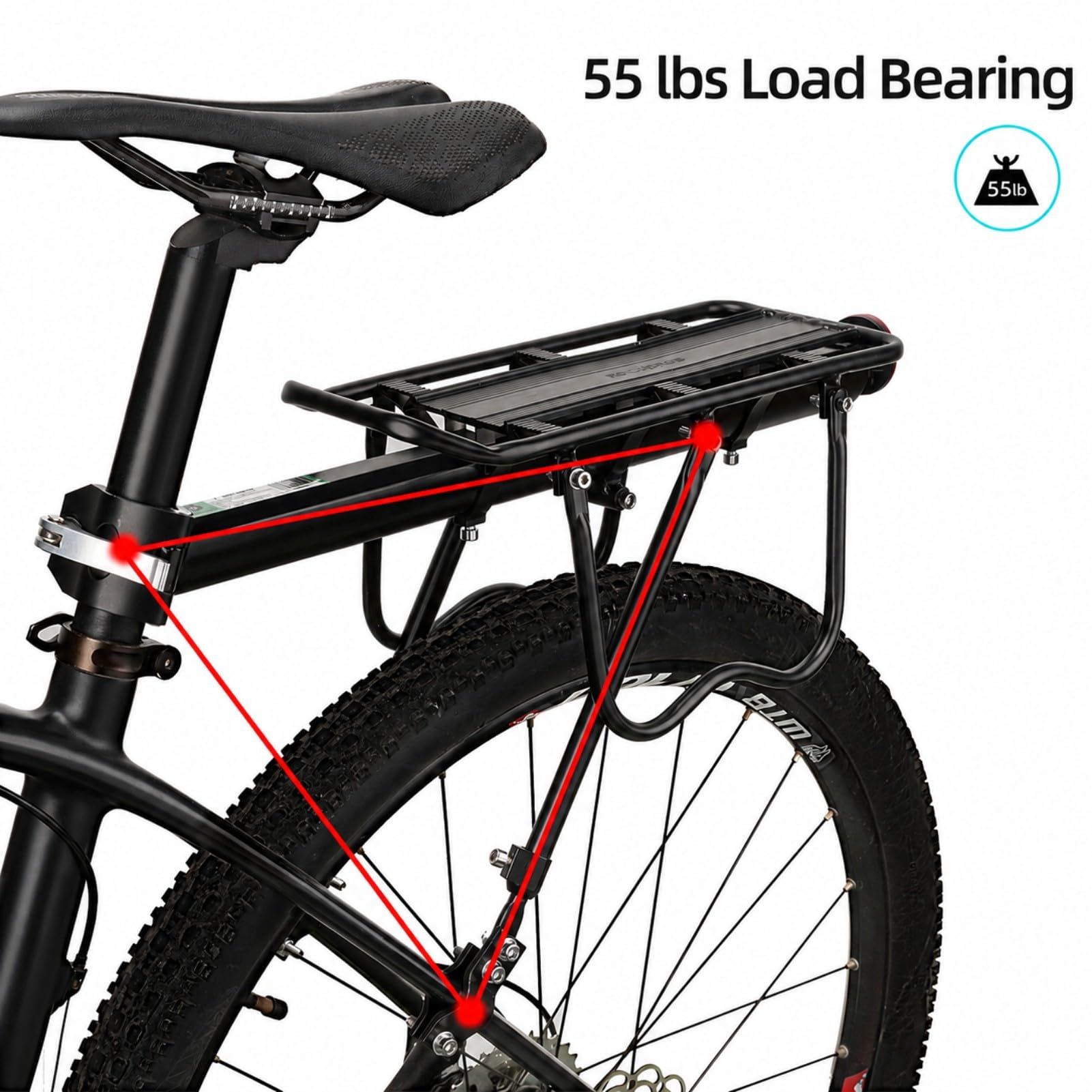 ROCKBROS Porte-vélo arrière à dégagement rapide, aluminium noir, capacité de 75 kg