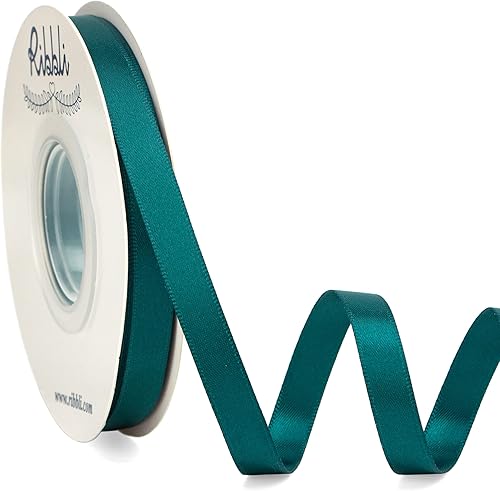 Miniatura 434 de Ribbli - Cinta de satén roja de doble cara, 1 pulgada x 25 yardas, uso para ramo de lazos, envoltura de regalo de Navidad, arreglo floral Rojo