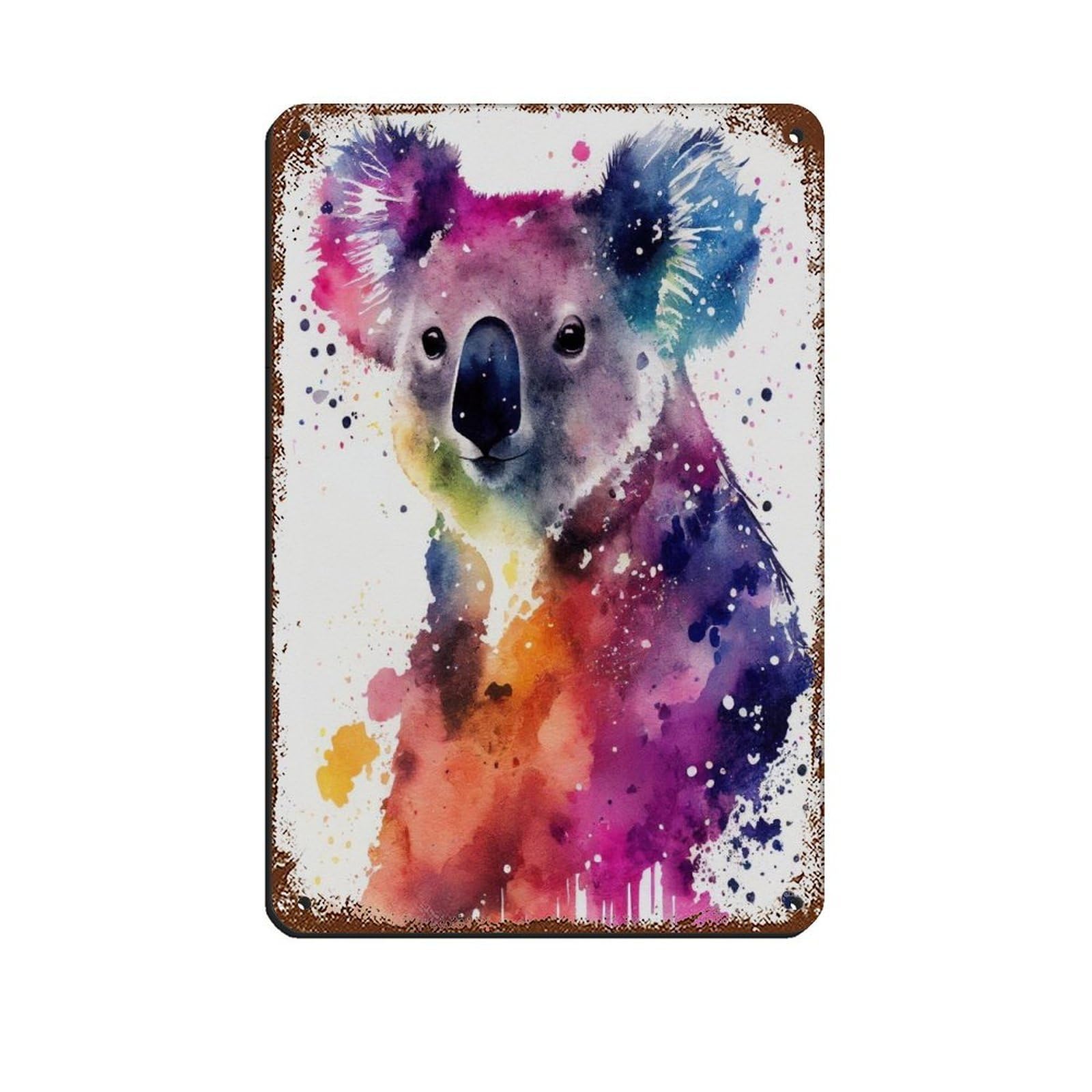 Watercolour Koala Portrait Poster Tin Sign Vintage Metal Pub Club Cafe Bar Home Wall Art Decoration Poster Retro 8x12inch(20x30cm)
