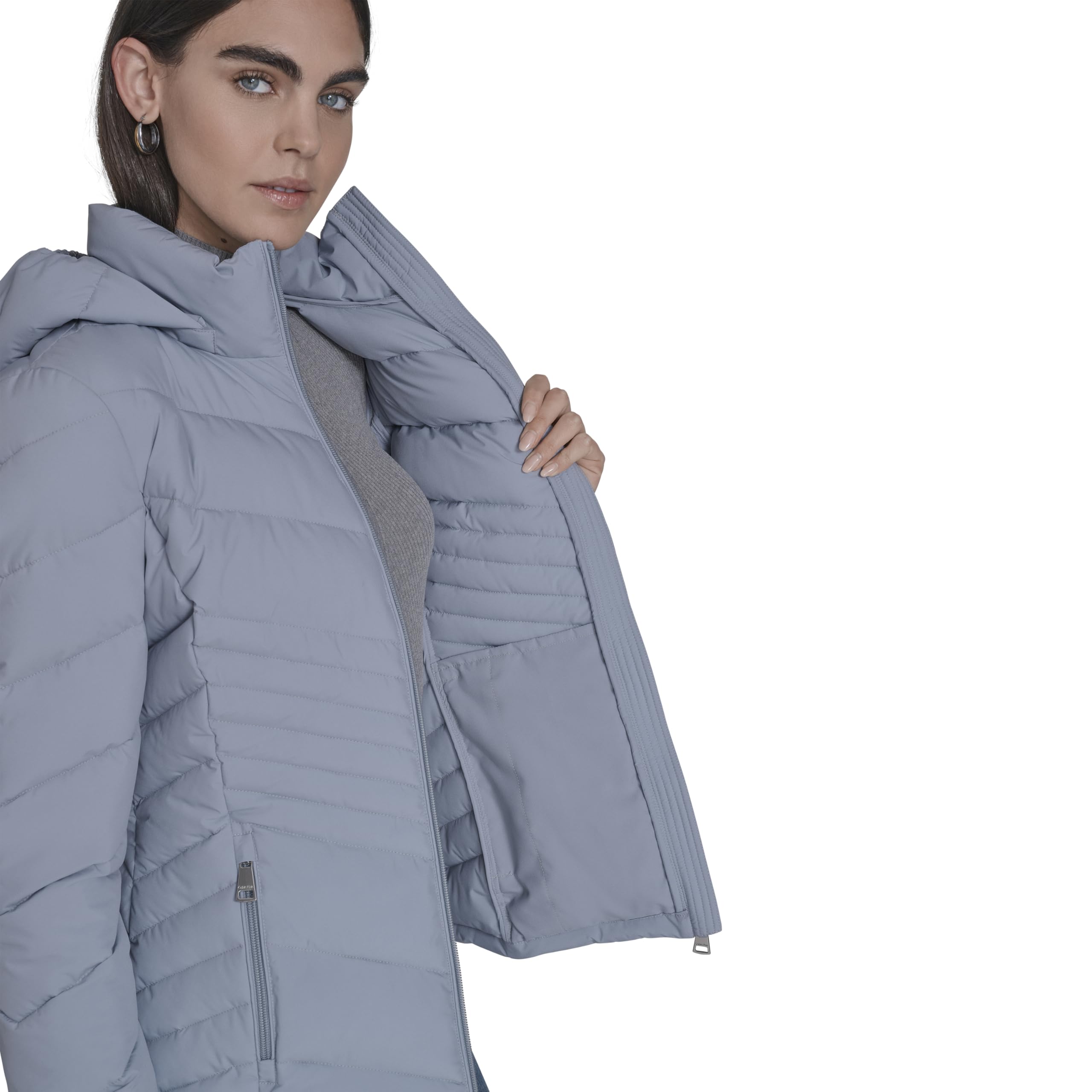 Calvin Klein Lightweight Quilted Hooded Puffer Coat – Stretch Winter Jacket With Pockets Parka Donna (Pacco da 1)