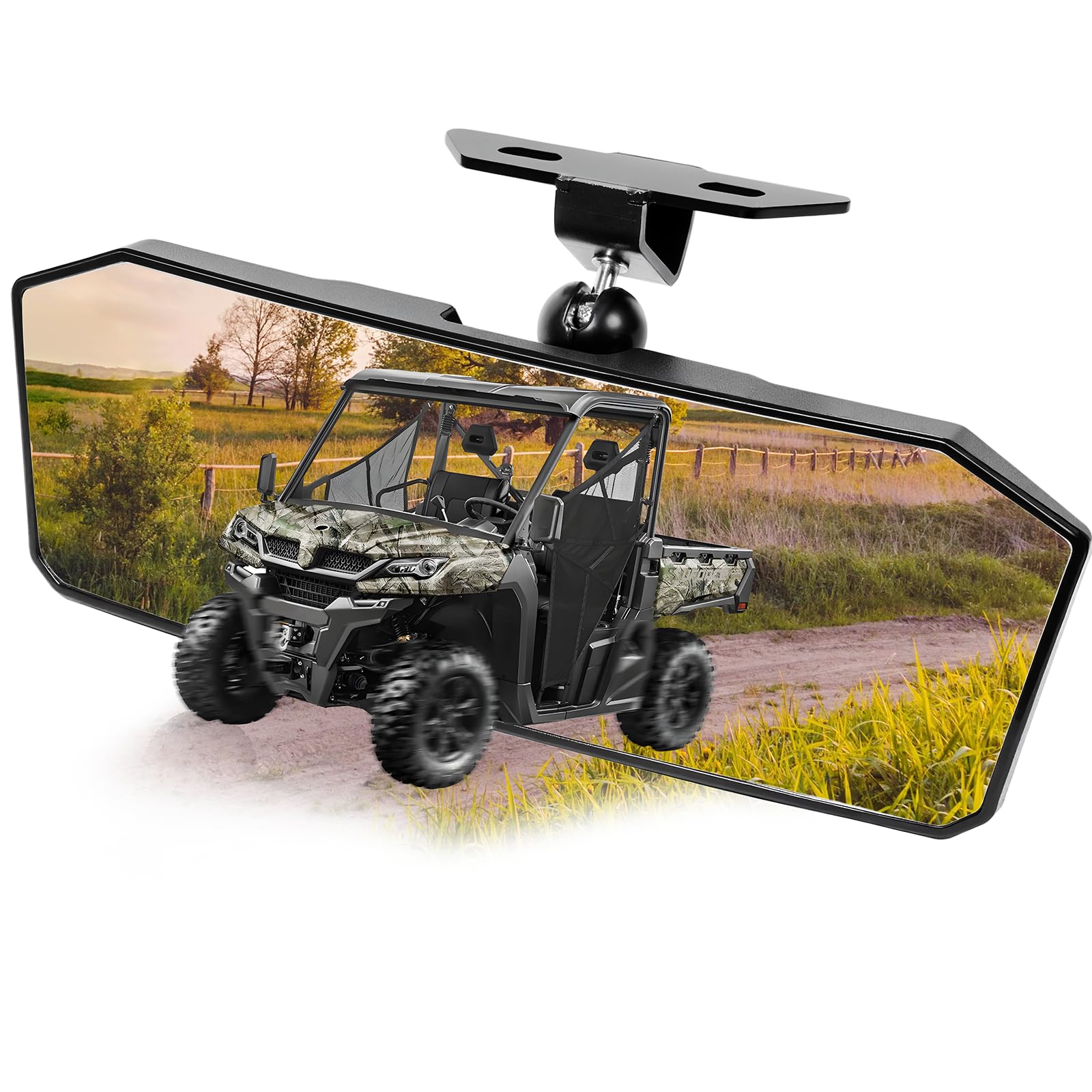 StarknightMT UTV Rear View Mirror Compatible with CFMOTO Uforce 1000 1000XL, Defender 2016-2025, 360° Adjustable No-Vibration Center Rearview, Non-Splashing Glass Black Shell