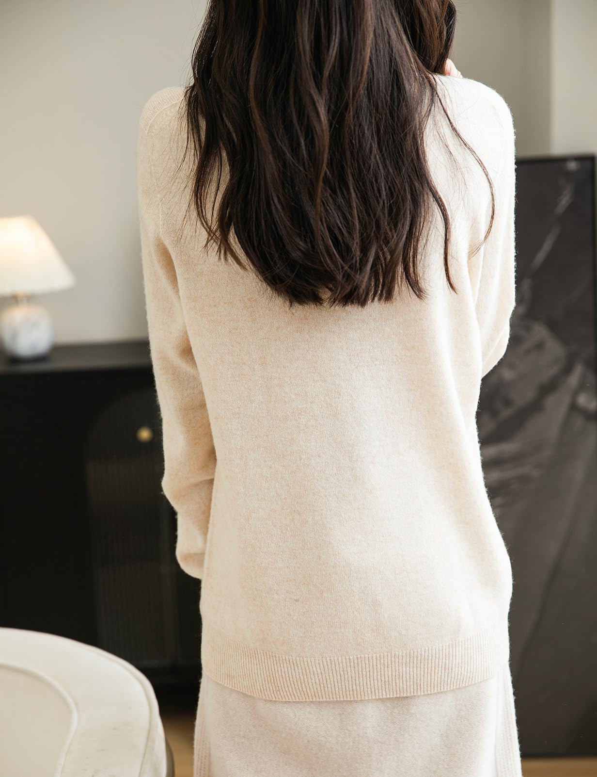 Chanyarn Mujer Jersey 100% Lana Merina de Cuello Alto Primavera Otoño Suéter Manga Larga Sin Costuras Jersey de Punto