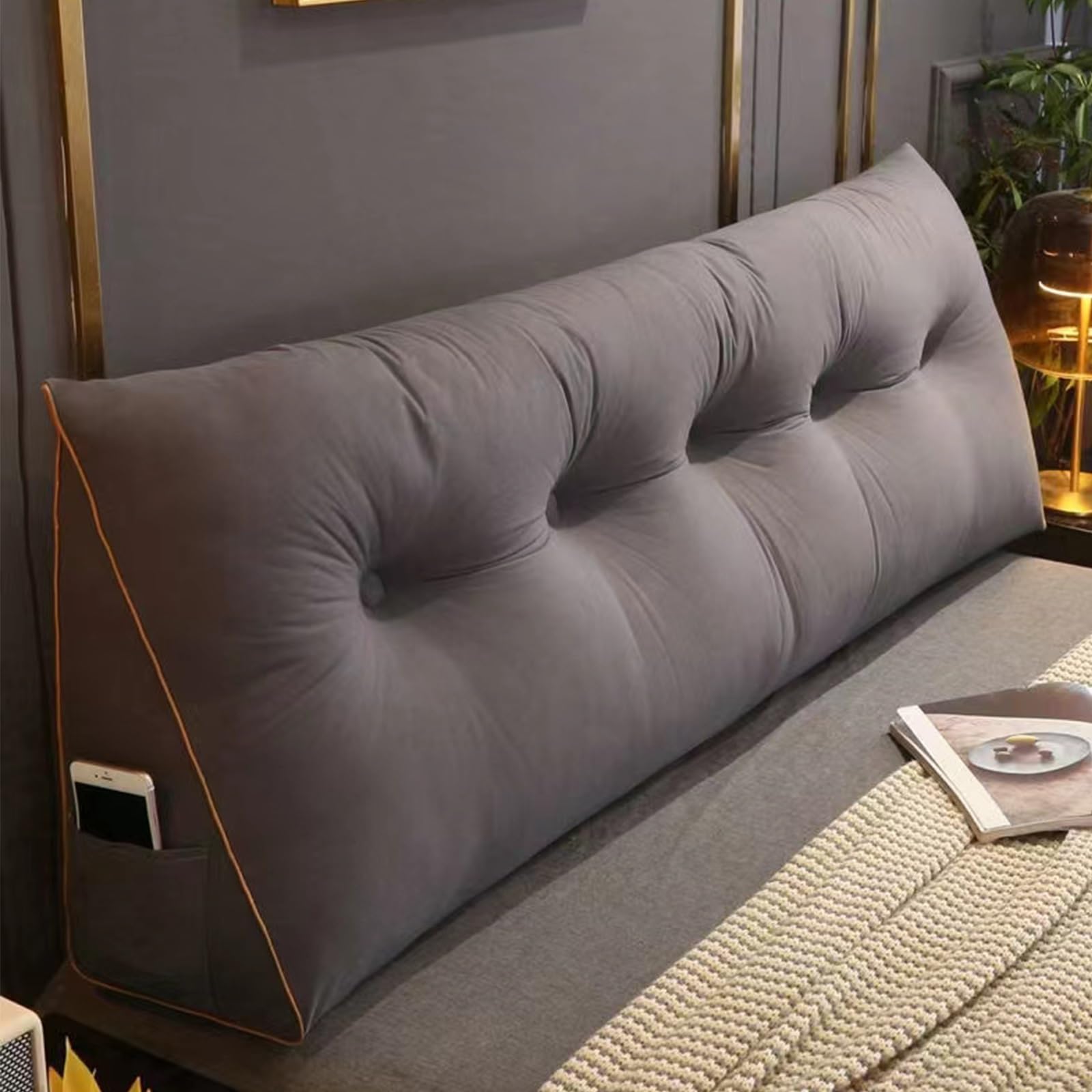 Grand coussin de positionnement 140 cm gris foncé pour lit chic