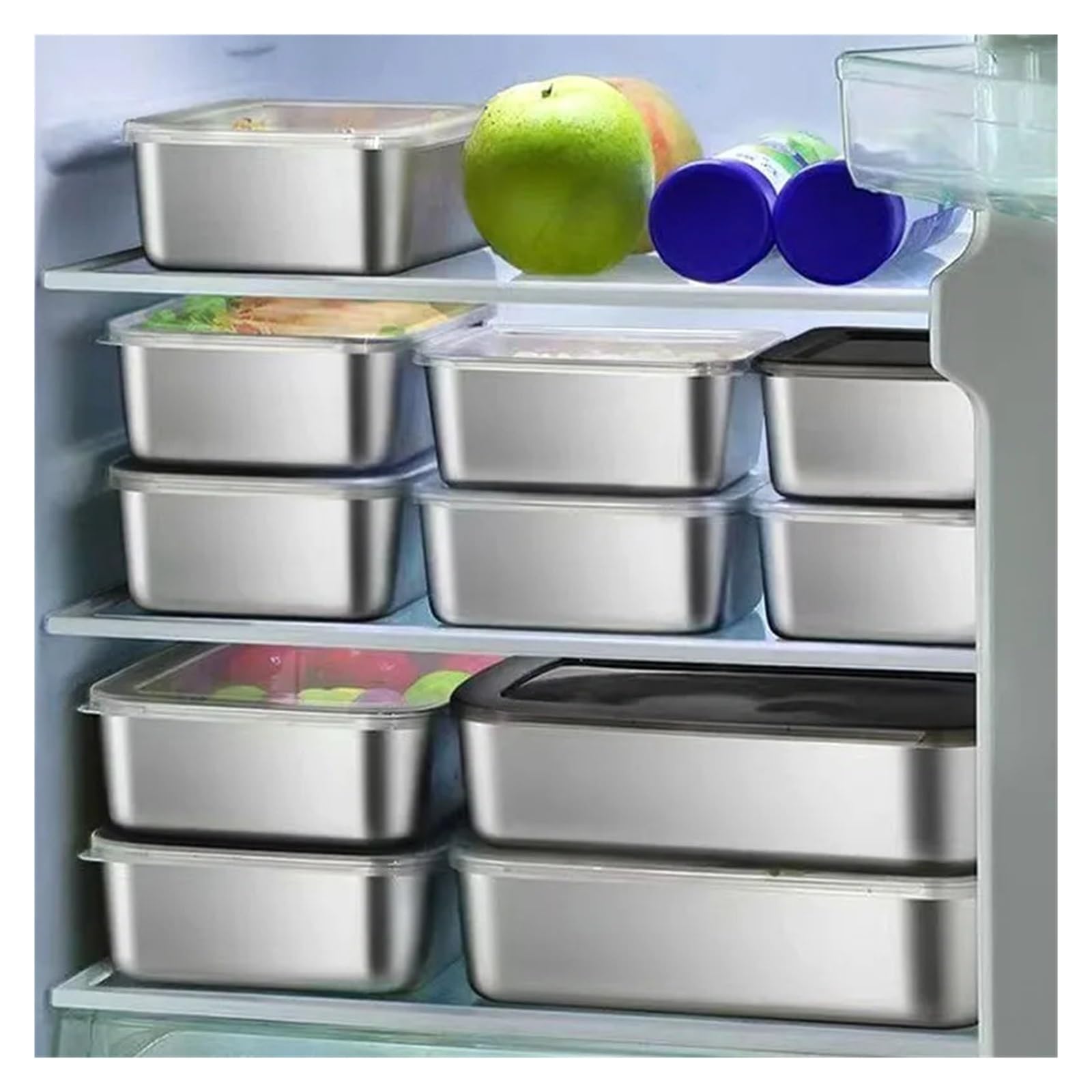 Boîte de stockage des aliments au réfrigérateur avec couvercle en plastique, Compatible les conteneurs métalliques carrés pique-nique 6/3 pièces(6PCS-With cover)