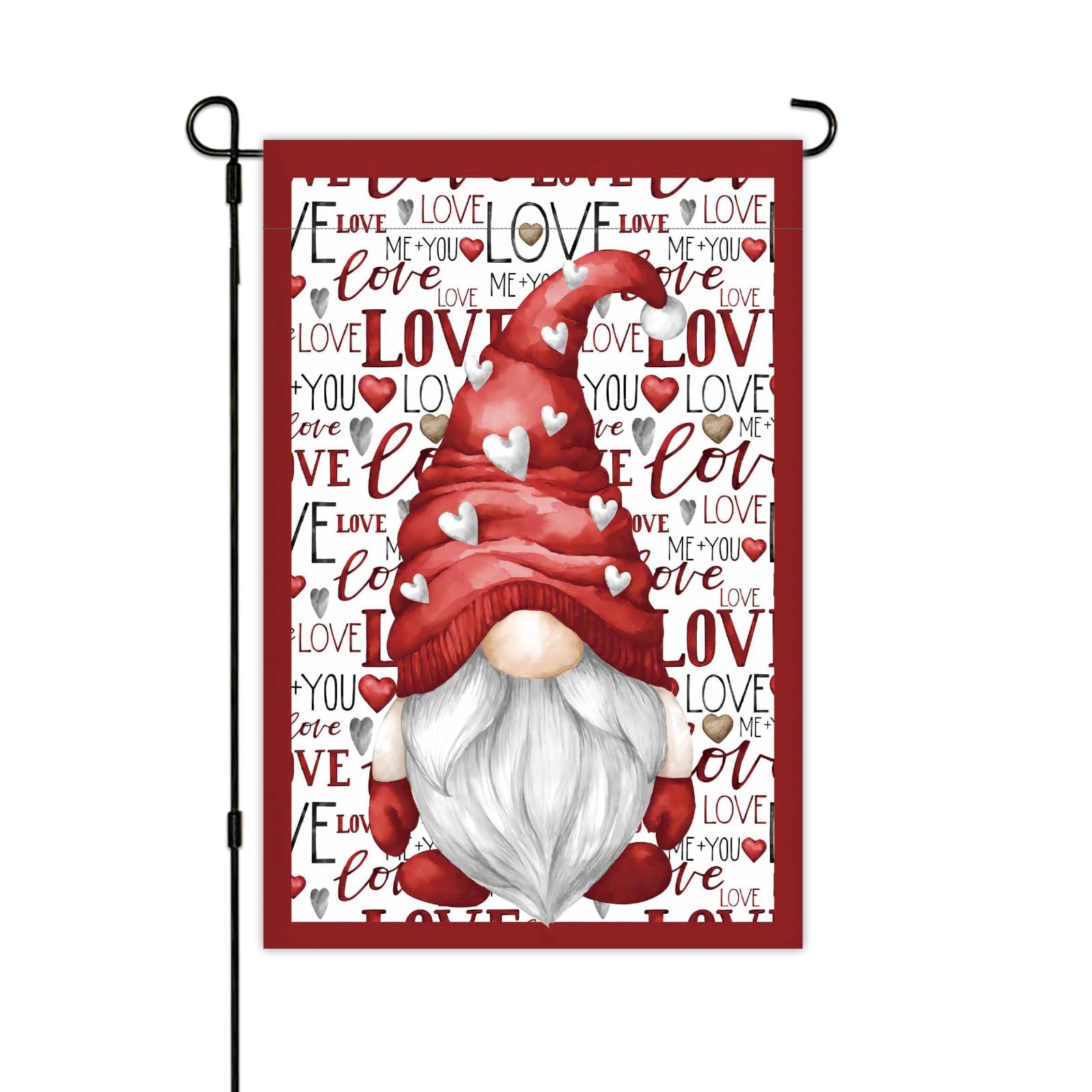 Photo 1 of Valentine's Day Garden Flag 12x18Inch Gnomes with Love Heart Roses Burlap Vertical Yard Flag Double Sided Garden Flags for Outside Lawn Yard Holiday Garden Decor (Valentine's Garden Flag)