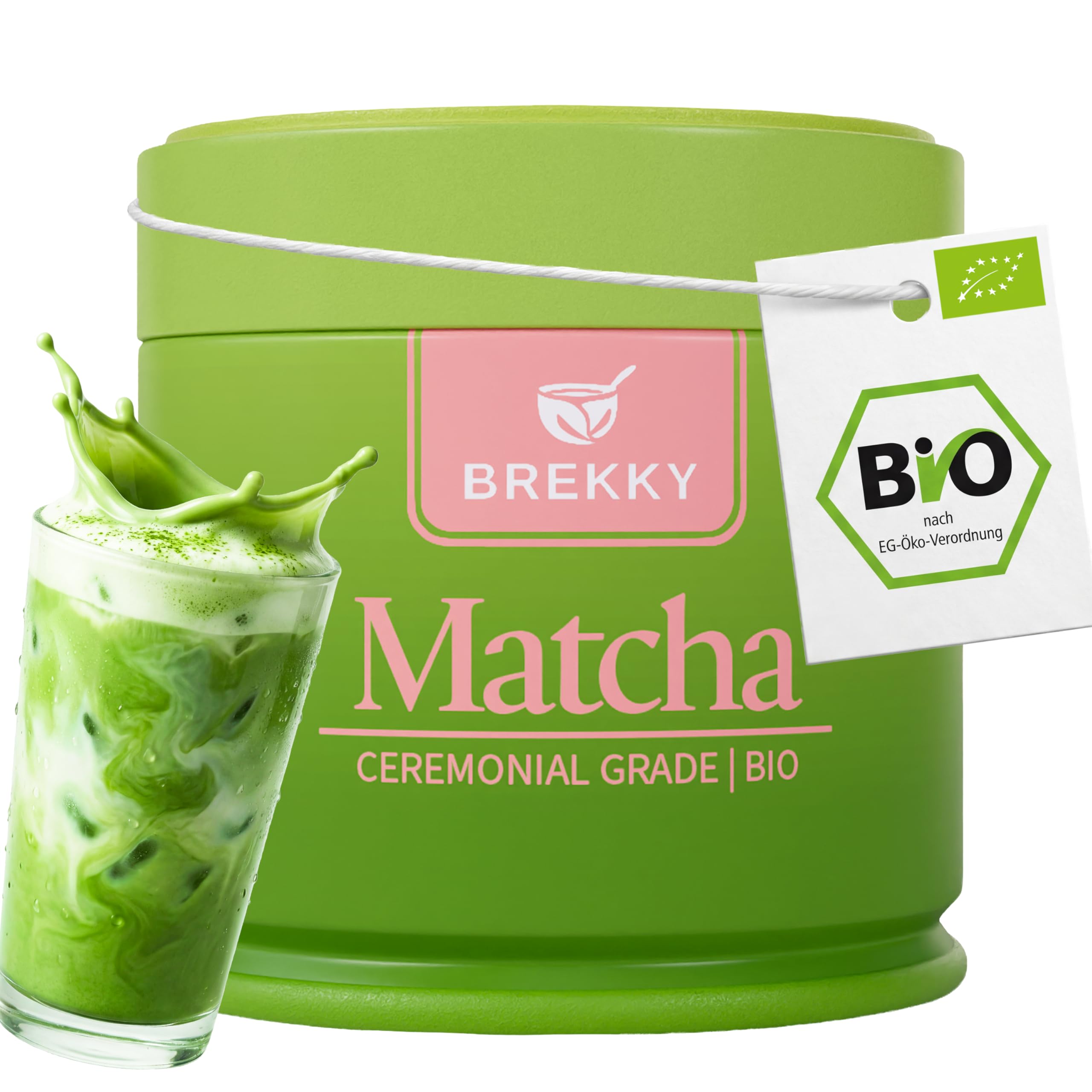 BREKKY – Matcha Ceremonial Grade - BIO Matcha Pulver aus Japan in Premium Qualität - Grünteepulver für Latte&Smoothies - Vegan, Glutenfrei & Laktosefrei - in hochwertiger Metall Dose