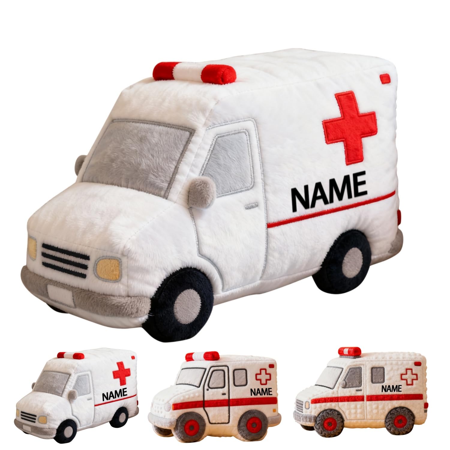 VWCSDSCS Personalized Cartoon Ambulance Shaped Throw Pillows Custom Hugging Ambulance Plush Car Stuffed Pillow Couch Bed Living Room Kids Bedroom Decor for Boys Girls in Christmas Birthday