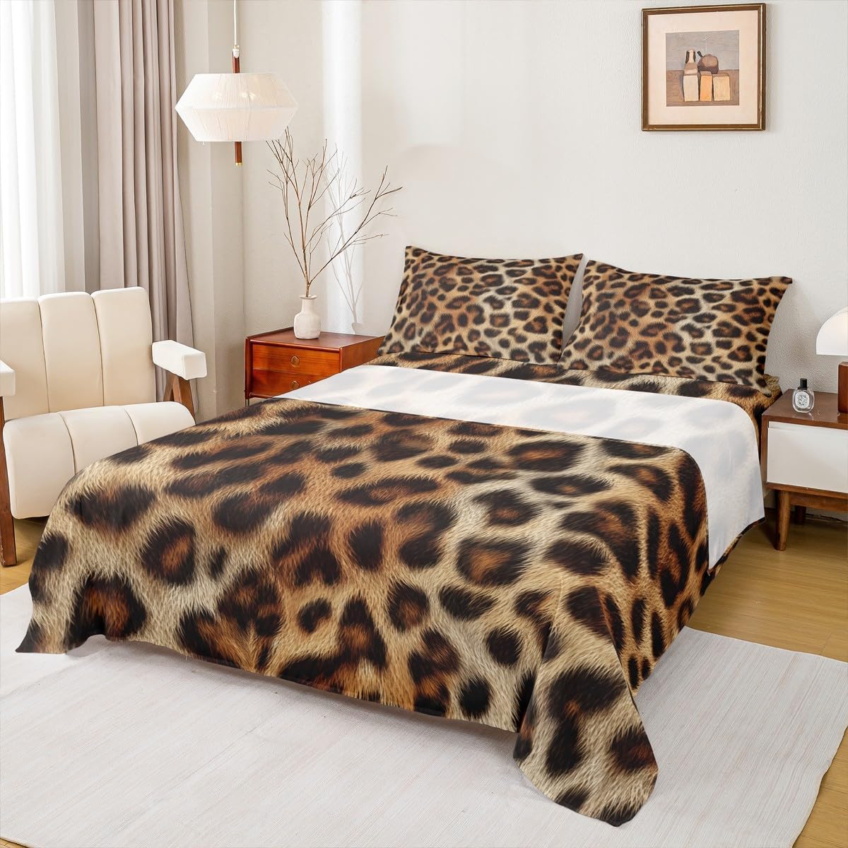 Erosebridal Brown Cheetah Print Sheet Set Leopard Spot Twin Sheets Set for Toddler Boys | Western Animals Fur Hair African Wildlife Big Cat Hide Fitted Sheet