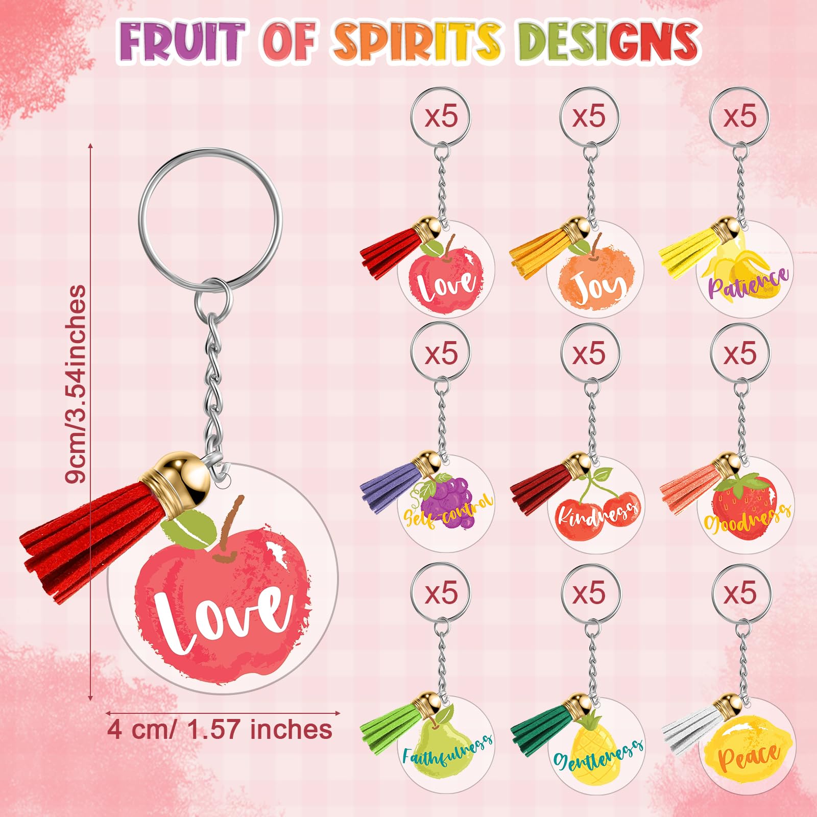 Fumete 45 Pcs Employee Appreciation Gift Keychains Acrylic Fruits of the Spirit Pun Key Rings Thank You Bible Keychain(Bible)