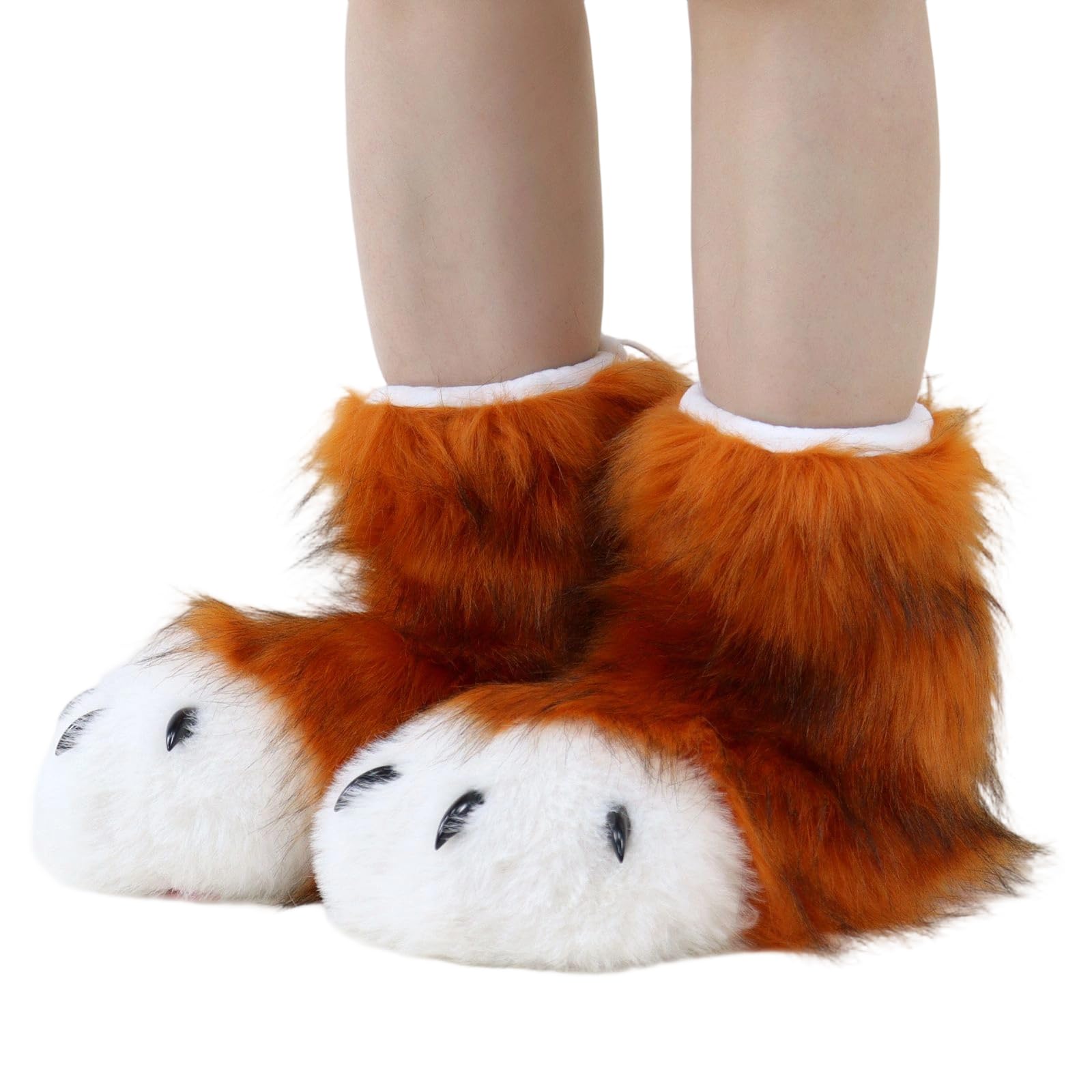 1 paio di pantofole pelose per Halloween, per cosplay, adulti, bambini, accessori per feste, gatti, lupo, cane, volpi, pelliccia, piedi, zampe, artiglio