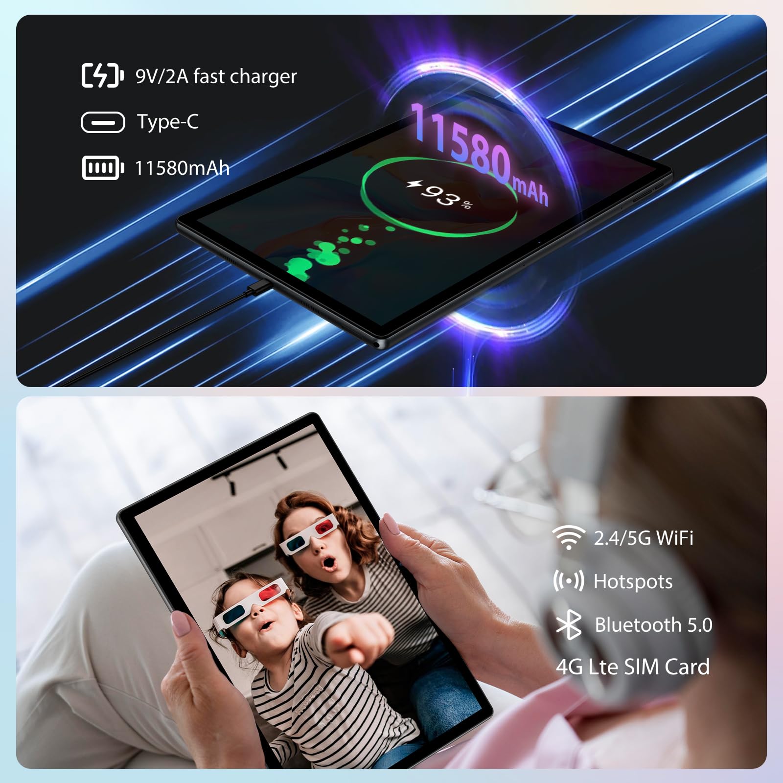 2K Android 15 Tablet 14 Pulgadas, 36GB RAM, 512GB ROM (2TB Expansion), 4G SIM LTE & 5G WiFi, 2000 * 1200FHD, 11580mAh, Octa-Core 2.0GH, 13MP+8MP, Tablet con Teclado/GPS/Bluet 5.0(Negro)