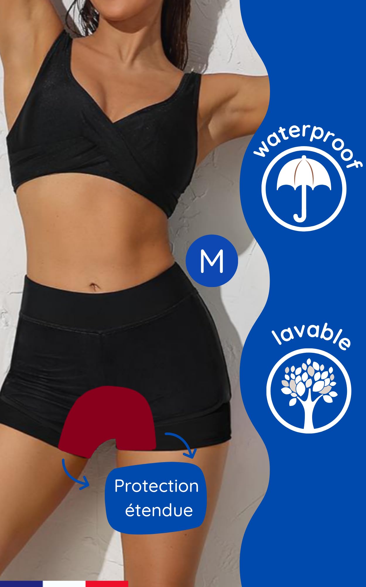 NoBlood - Boxer de Bain Menstruel Taille Haute XXS-XXL, Short Lavable