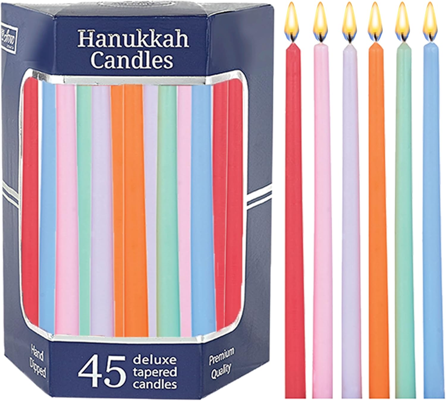 Dripless Hanukkah Candles Deluxe Thin Tapered Candle Set of 45 Assorted Pastel