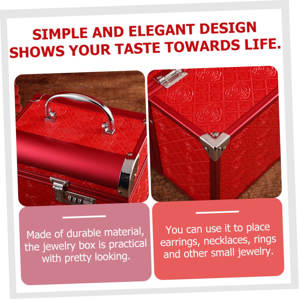 Hemobllo Elegante Rote Schmuckaufbewahrungsbox aus Pu Leder und Aluminiumlegierung mit Zahlenschloss Vintage Schmuckkästchen für Hochzeiten und Schreibtisch zur Sicheren Aufbewahrung