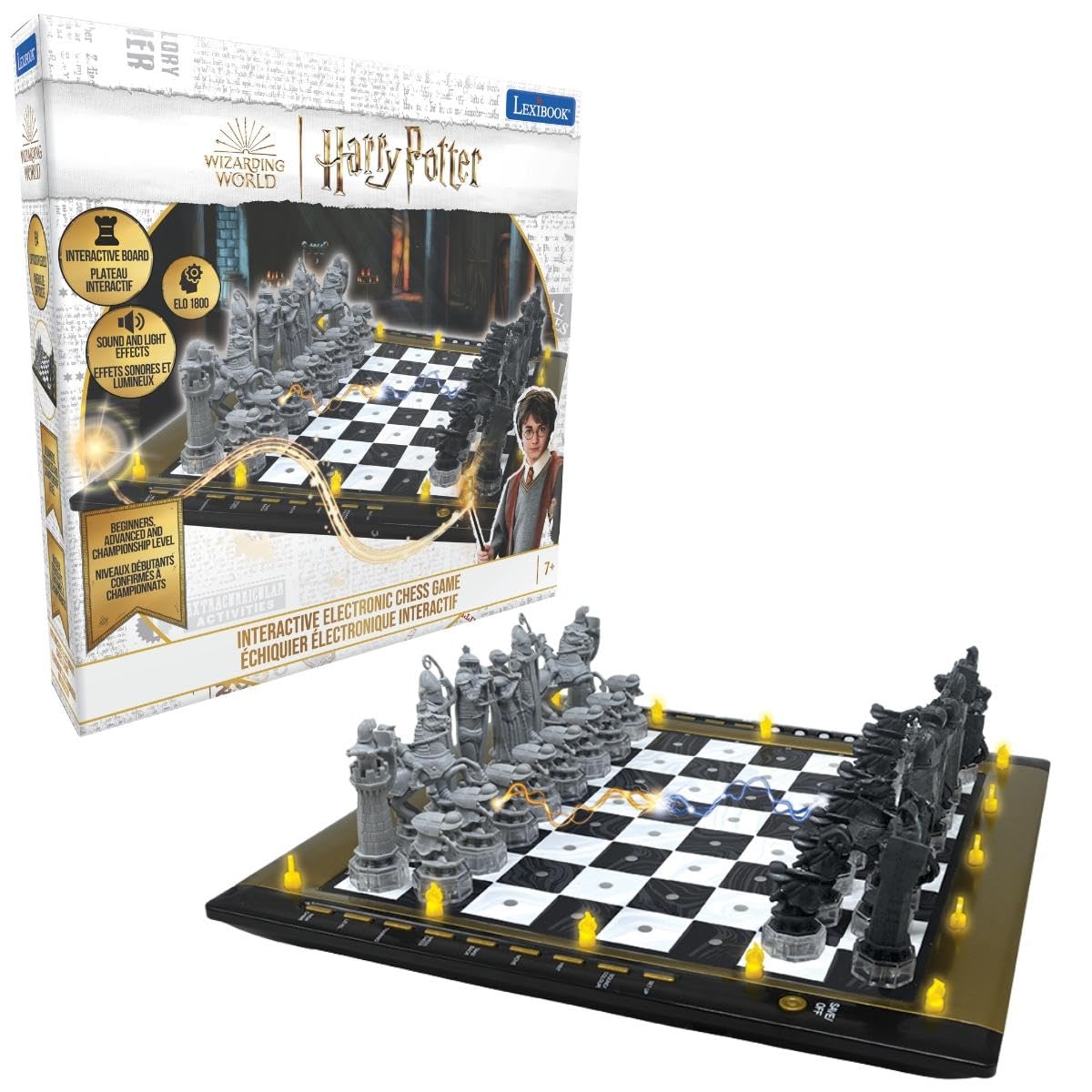 Lexibook, Harry Potter, Electronic Chess Tactile Keyboard and Light and Sound Effects, 32 Pieces, 64 Levels of Difficulty, Family Board Game, CG3000HPLXB