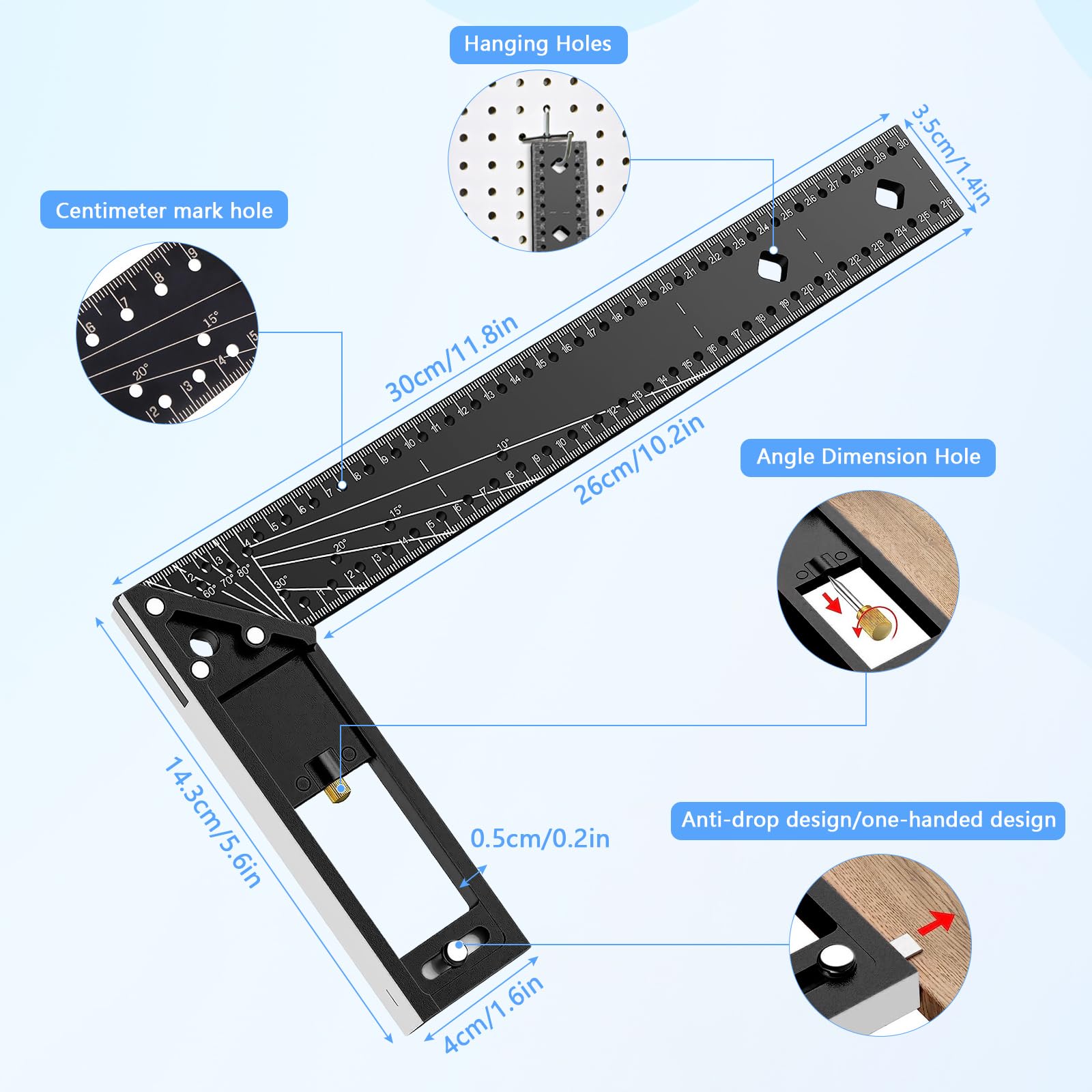 2-teiliger Schreinerwinkel Set - 250mm Anschlagwinkel & 200mm Schmiege