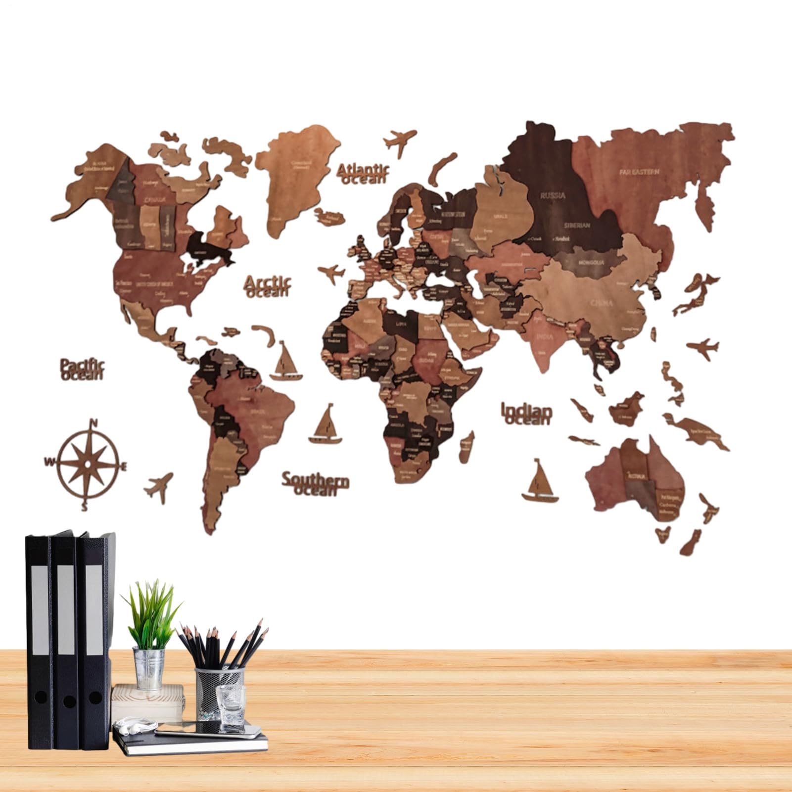 Weltreisekarte – Holzwand, stilvolles pädagogisches, detaillierte | geografische Layout, künstlerisch elegantes Design | Für Wohnzimmer Studium Büro Klassenzimmer Lernen und Reisen Inspiration
