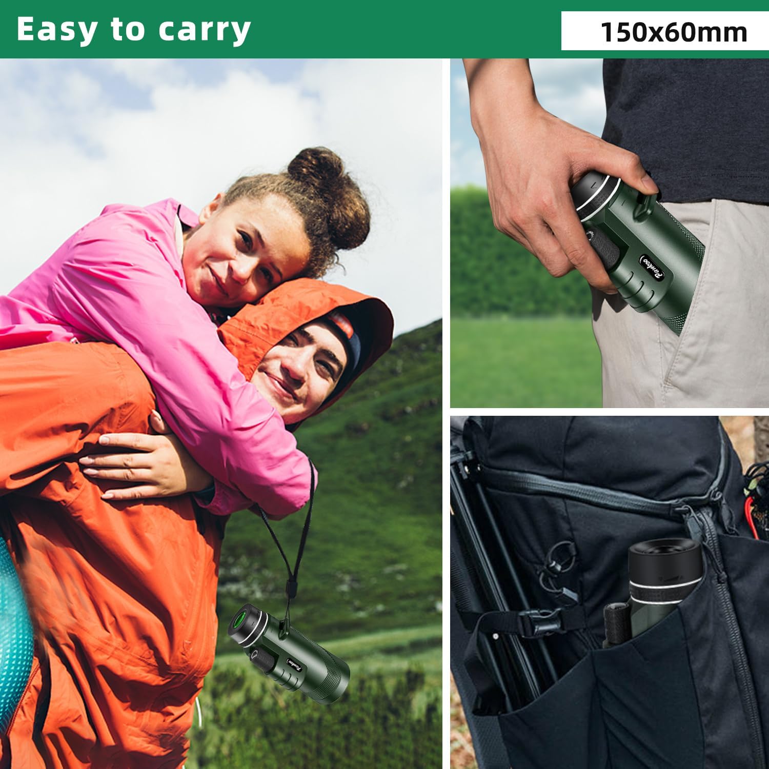 40x60 HD Monocular Telescope for Adults with Smartphone Adapter Tripod Hand Strap, Hand-held Monocular for Adults with BAK4 Prism&FMC Lens for Birdwatching Hiking Concert Travelling