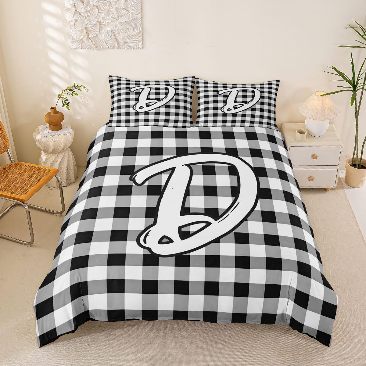 Housse de couette noire 200x200cm anti-froissement à zip pour lit deux personnes