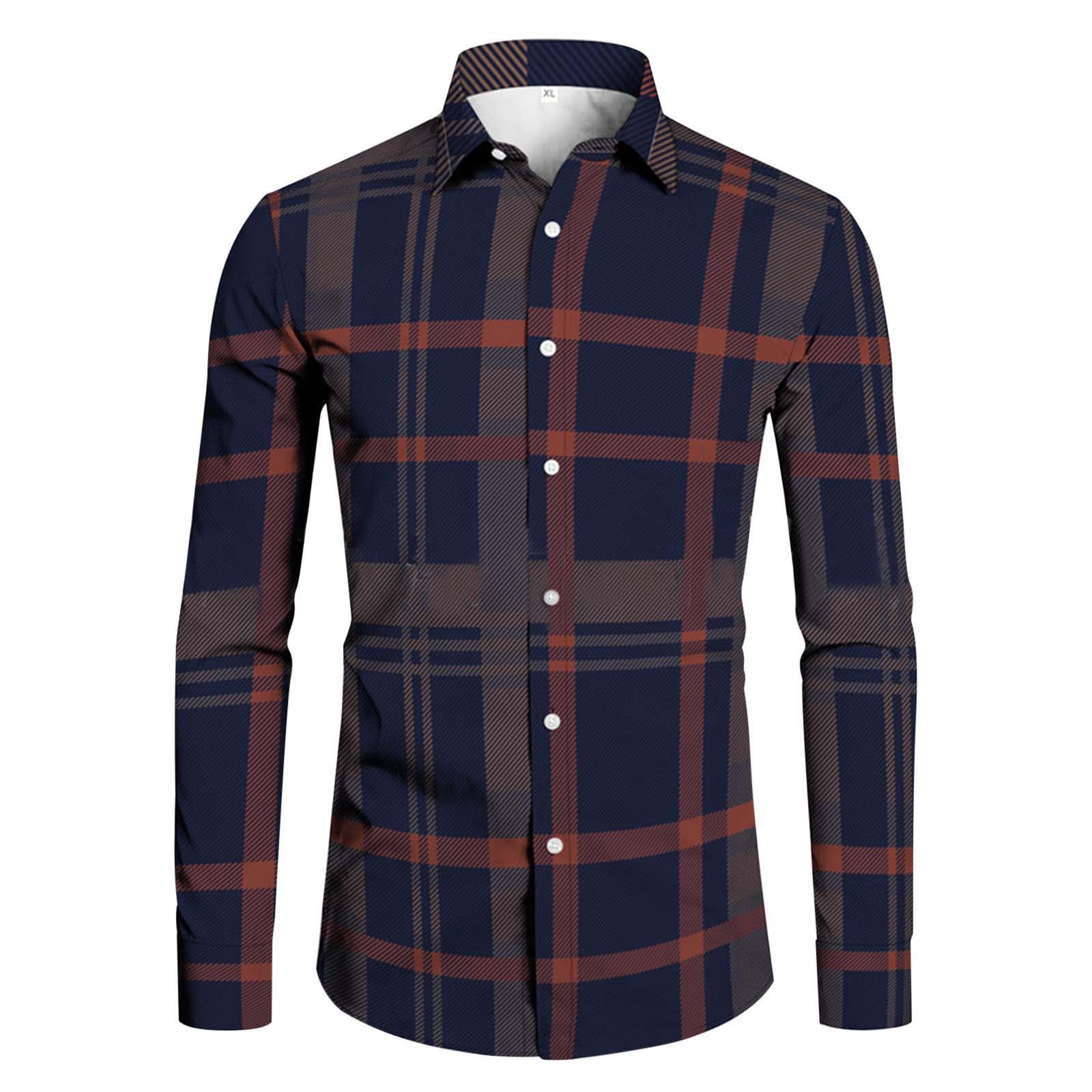 Genérico Camisas de Verano Hombre Estampadas Camisa de Cuadros Hombre Manga Larga Camisa Hawaiana Hombre Manga Larga Camisa Verano Hawaianas Hombre Manga Larga Camisa Color Liso Informal para Exteriores