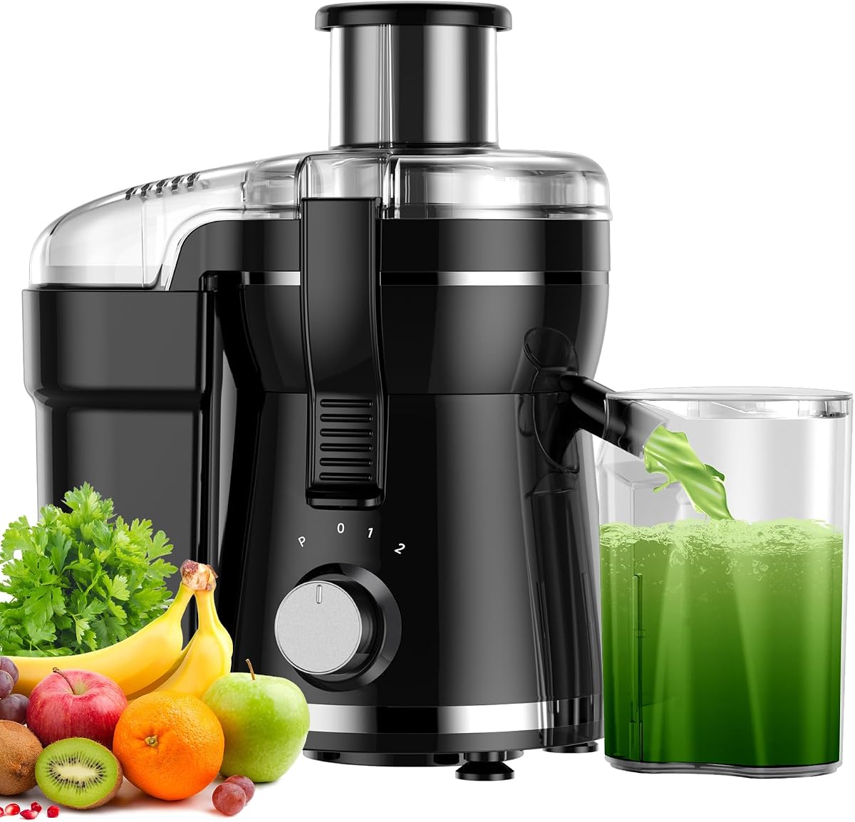 Máquina exprimidora, extractor centrífugo de 500 W, conducto de alimentación de 3 pulgadas de ancho para frutas y verduras, máquina para hacer jugo con ajuste de 3 velocidades, exprimidor de alto rendimiento incluido cepillo de limpieza para fácil limpieza