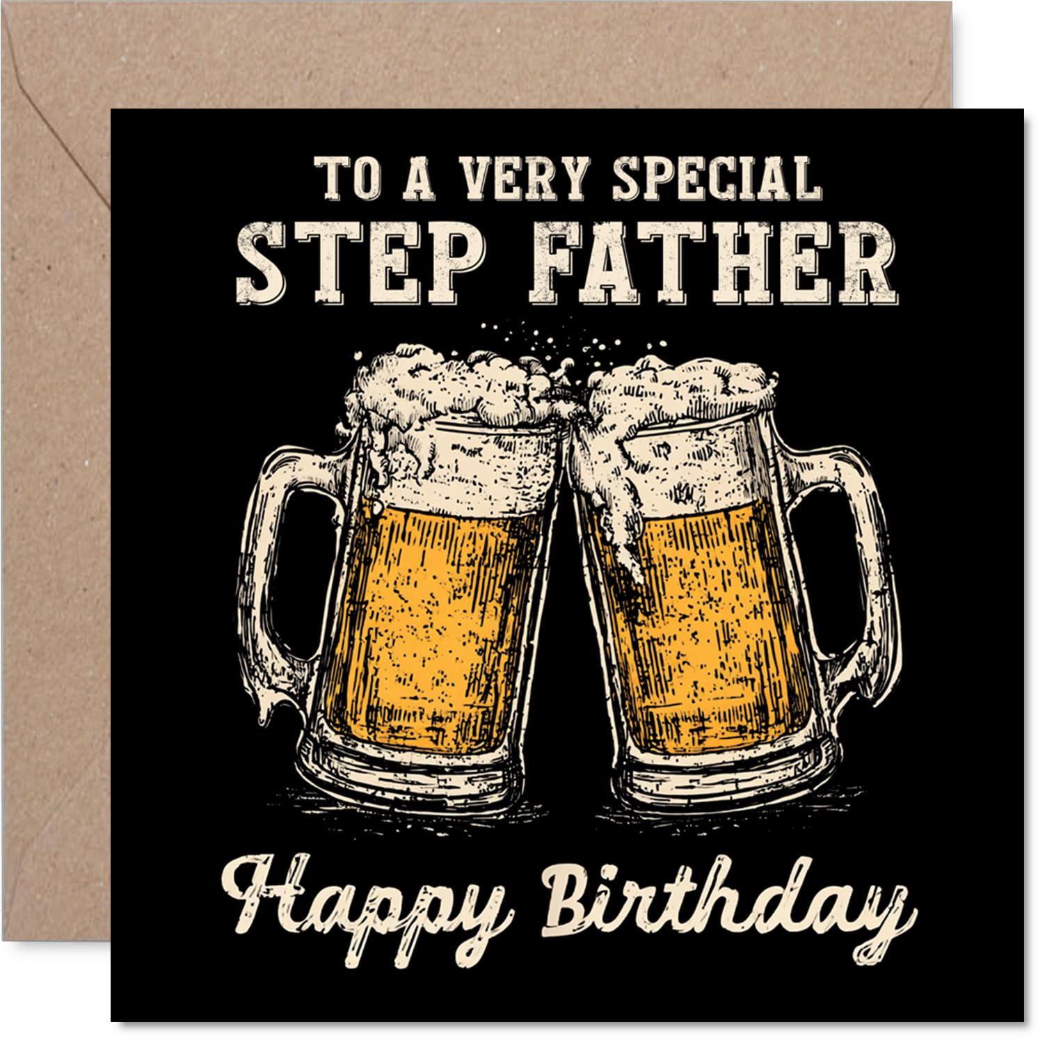 Step Father Birthday Card - Bday Beer - Happy Birthday Card for Step Father from Son Daughter, 145mm Cheers Beer Greeting Cards