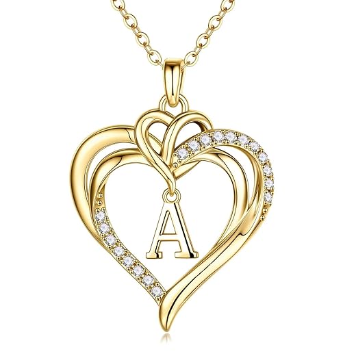 MONOOC Valentines Gifts for Her Teen Girls - Dainty 14K-Gold-Plated CZ Heart Necklaces for Women Heart Initial Necklaces Jewelry for Women Birthday Valentines Gifts for Wife Mom Sister
