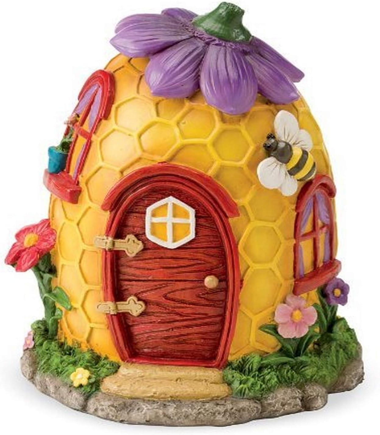 HearthSong 726304-BEE Miniature Woodland Fairy Garden Village House, Honeycomb