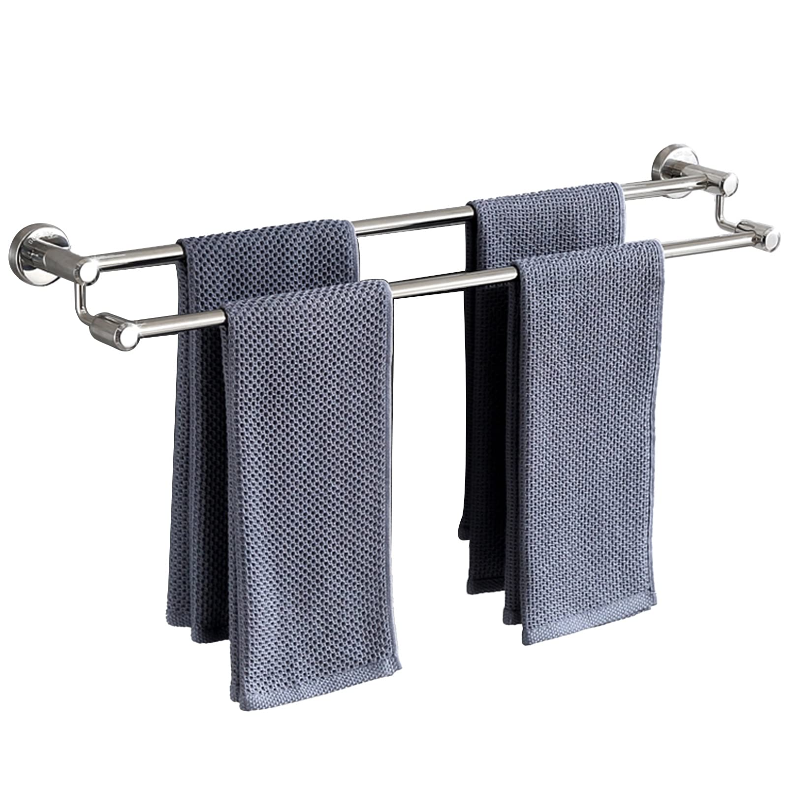 Double Lengthen Bath Towel Rail Wall Mounted Round Bar Sus304 Stainless Steel Large Size Rack Shelf(80cm)
