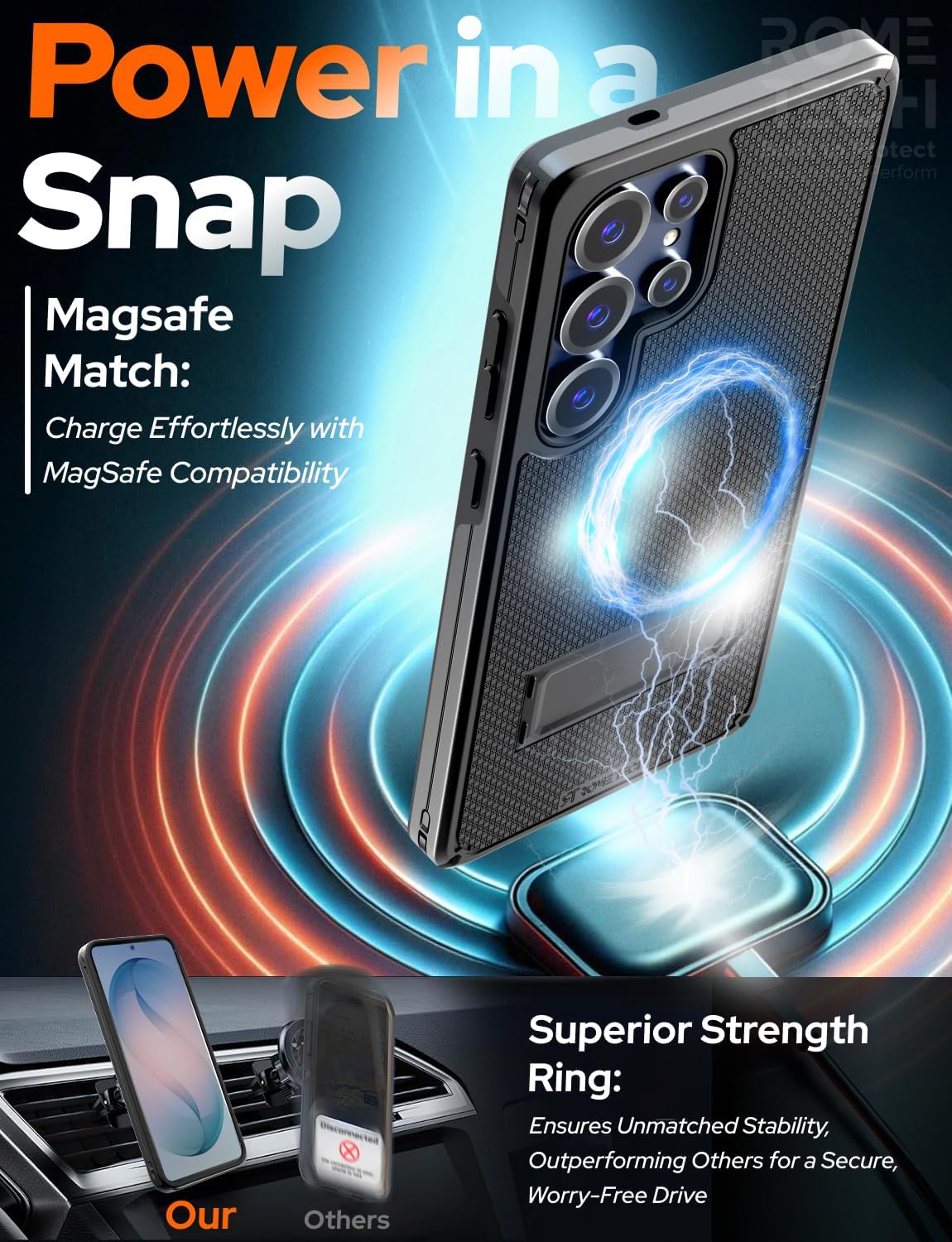 Designed for Samsung Galaxy S26 Ultra Case with Belt Clip Holster - Compatible with MagSafe Magnetic Heavy Duty Phone Cover with Kickstand - Black
