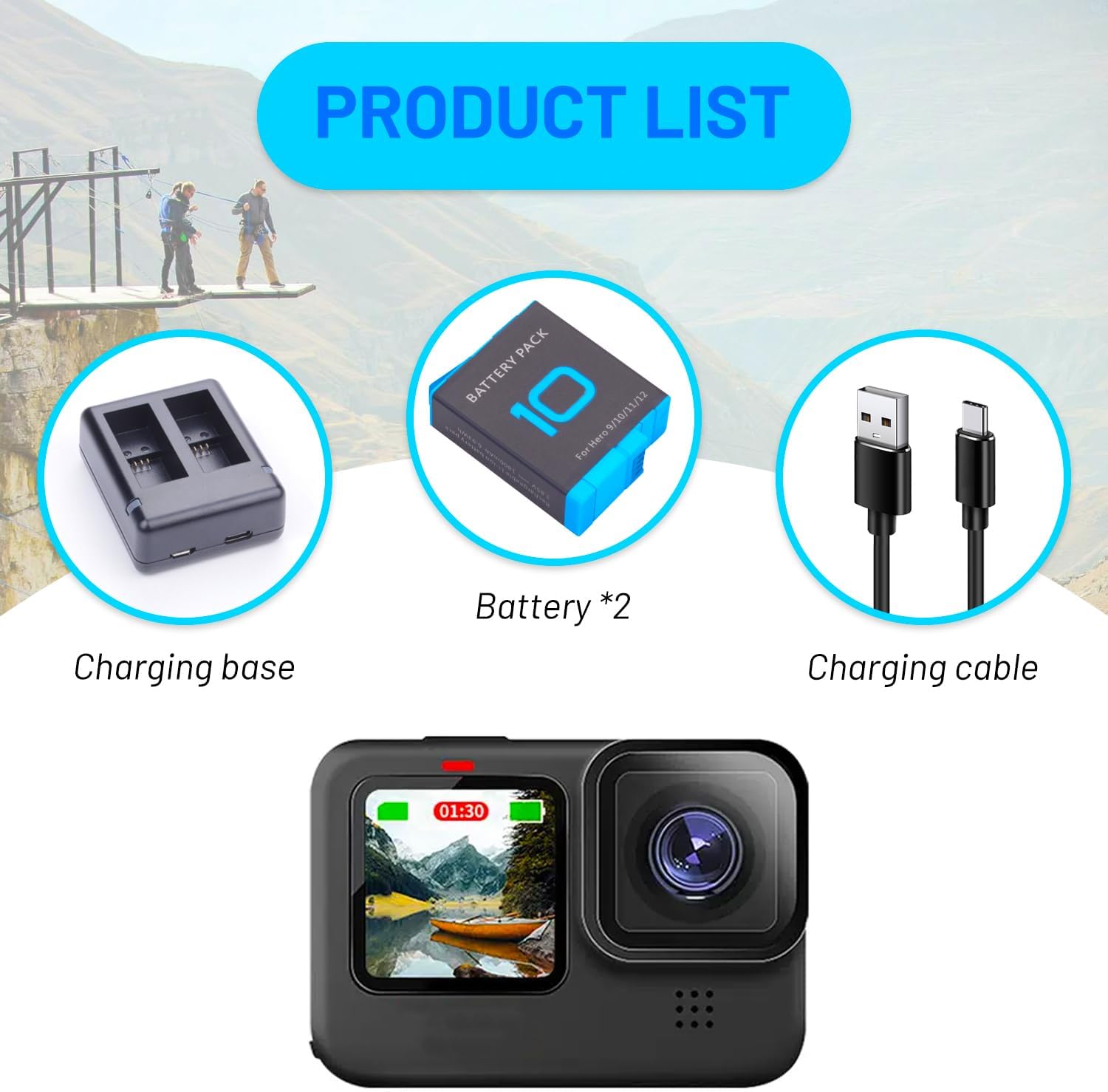 2-Pack Hero 10 Batteries with 2 -Channel USB-C Charger Power Fast Portable Accessory Fully Compatible with Hero 12, Hero 11, Hero 10, Hero 9 Black Sport Action Camera - Image 4