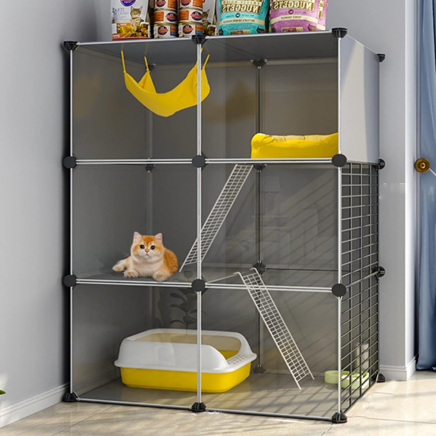 Jaula de ejercicio para gatitos y conejos que evita destrozos en casa con sistema modular DIY