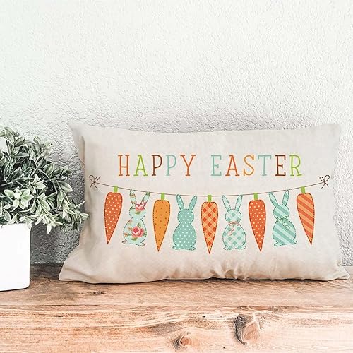 Miniatura 2 de PANDICORN Fundas de almohada de Pascua de 12 x 20 pulgadas, conejo, conejo, zanahoria, decoraciones de Pascua, almohadas de granja al aire libre,