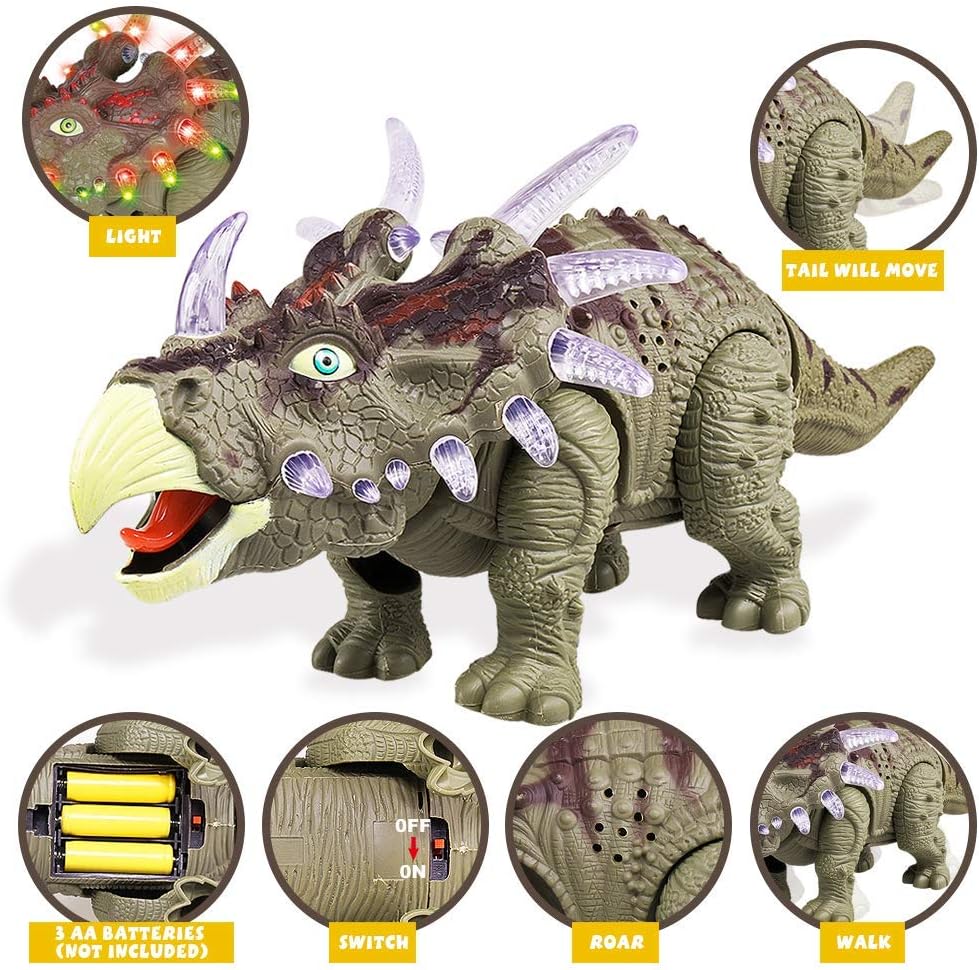 2 Pack Electronic Walking Dinosaur Toy with LED Light Up Eyes, Roaring Sound, Realistic Triceratops and Dimetrodon, Dinosaur Party Favors, Dinosaur Toy for Kids Boys Girls Ages 3 4 5 6 7 Year Old