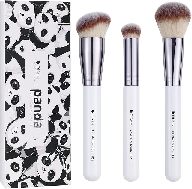DUcare Pędzle do makijażu 3 szt. puder i korektor i kontury Kabuki twarz rumieniec bronzer podróżny podkład makijaż pędzel zestaw syntetyczne narzędzia kosmetyczne biały