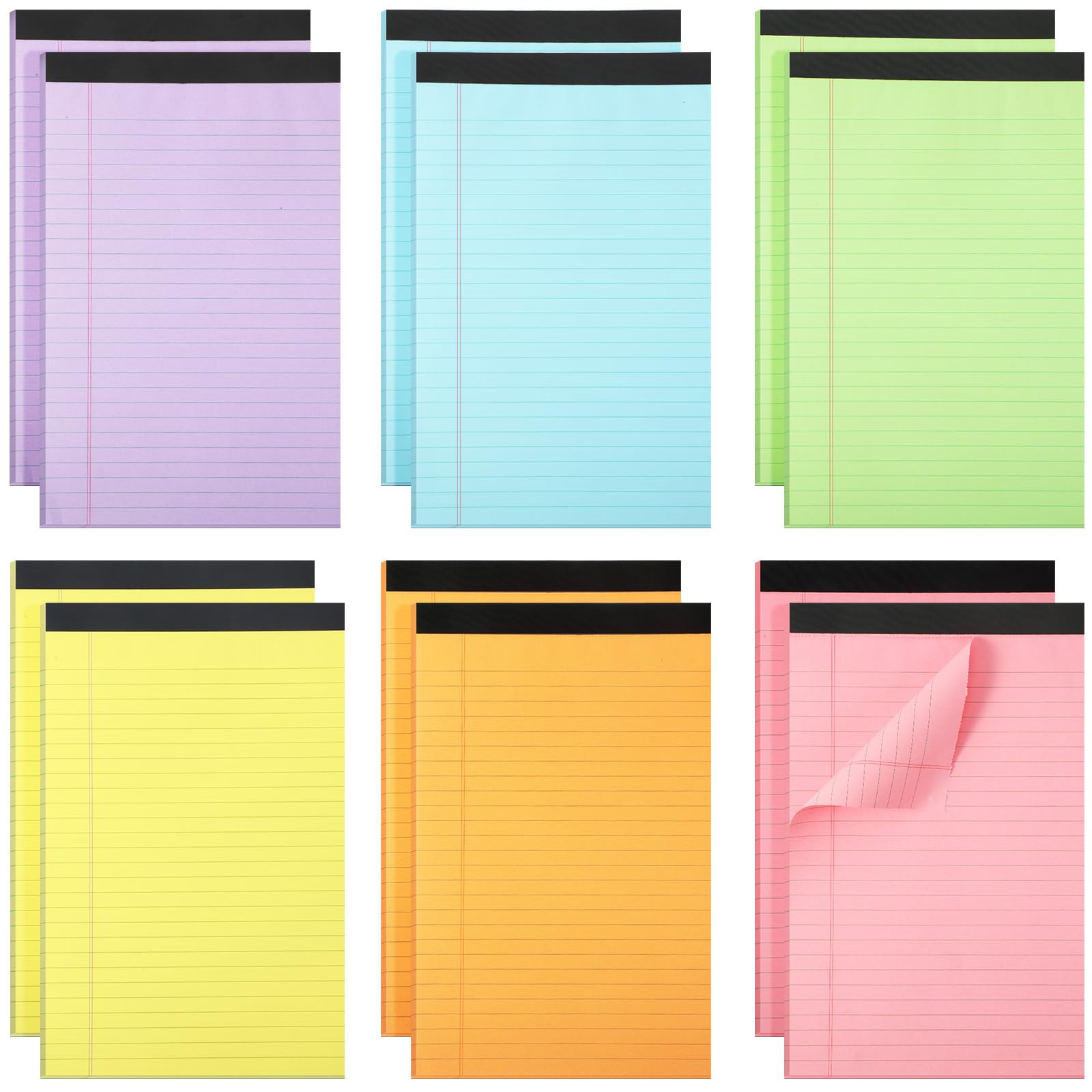 Gueevin 12 Pcs 5 x 8 Colored Lined Legal Pads Letter Size 40 Sheets Per Notepads Micro Perforated