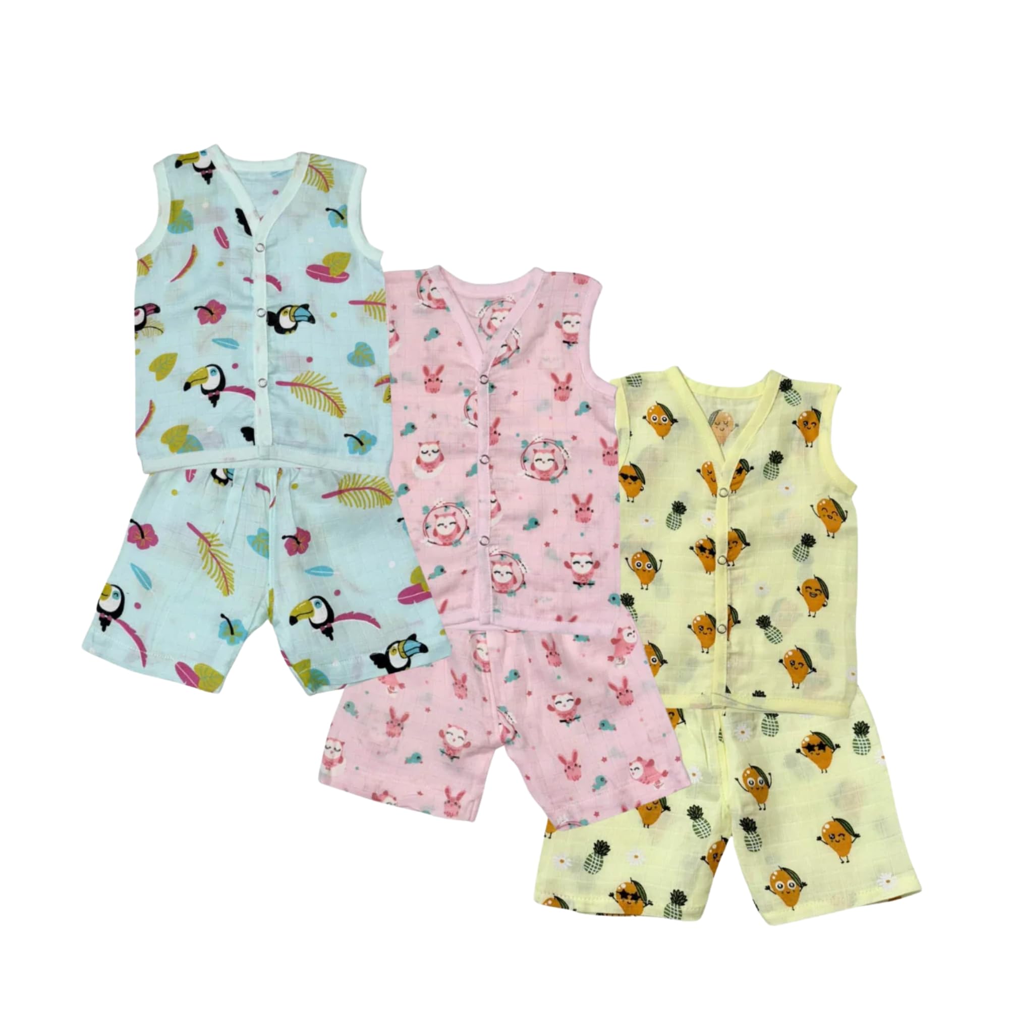 Muslin Cotton Sleeveless Color Jabla and Shorts Set for Babies, Baby Clothing Combo Packs-image-16
