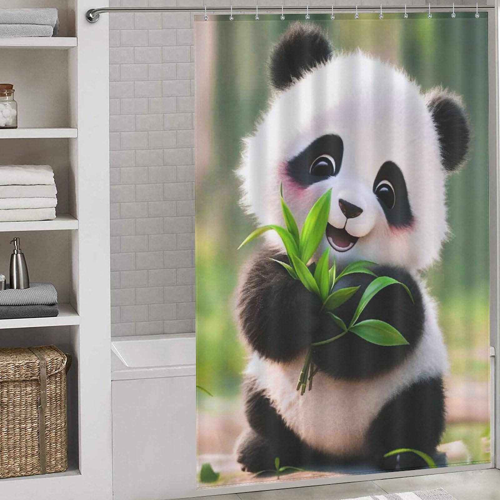 Rideau de douche lavable en machine panda pour salle de bain familiale