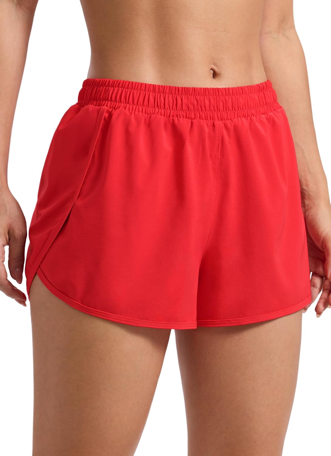 CRZ YOGA Mid Rise Half Split Athletic Shorts for Women 2.5"- Dolphin Quick Dry for Gym Running Workout Track