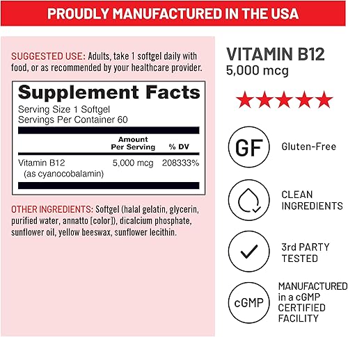 Miniatura 6 de NatureWise Vitamina B12 5000 mcg - Fuerza Extra - Suplemento para Apoyar los Niveles de Energía, Claridad Mental, Salud del Sistema Nervioso - Fácil