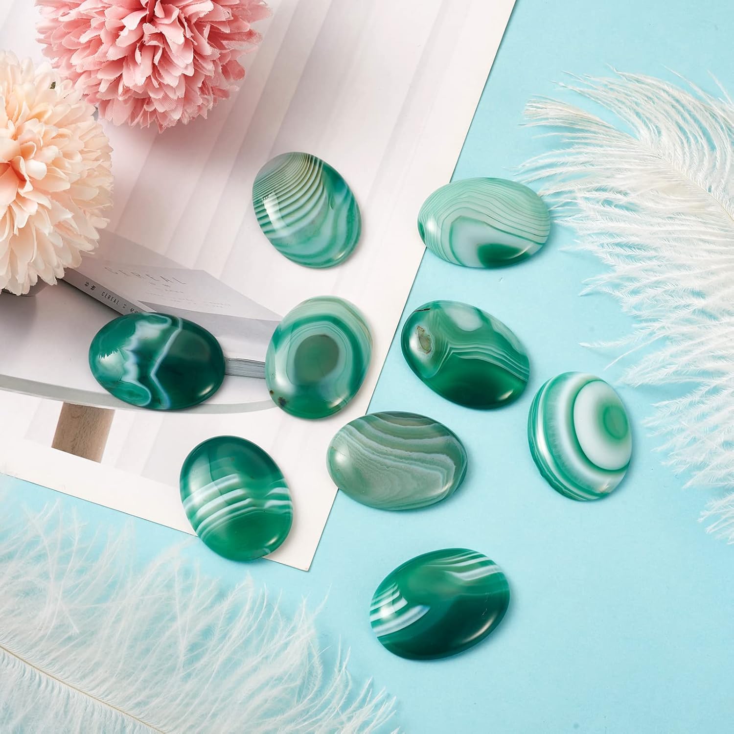 Crafans Flat Back Gemstone Oval Cabochons Natural Stone Cabochons Healing Power Stone Chakra Crystal for Crafts DIY Jewelry Making Supplies