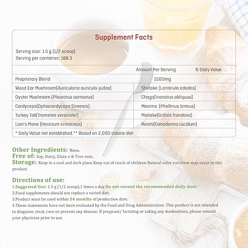 Miniatura 7 de Mezcla de polvo orgánico de mega hongos, suplemento de hierbas en polvo de extracto de hongos complejo 10 en 1 con Reishi, Cordyceps, Chaga, melena